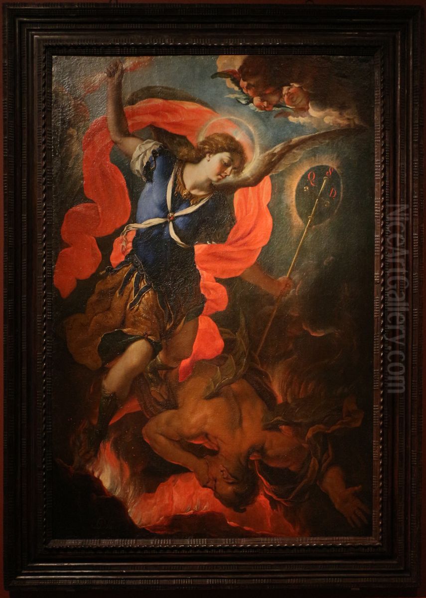The Archangel Michael defeats Satan Oil Painting by Antonio Palomino