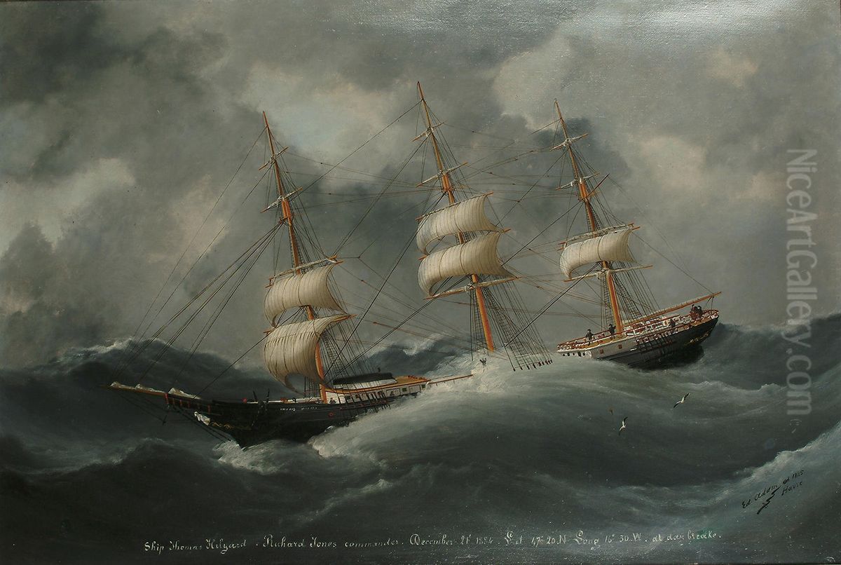 In a stormy sea Oil Painting by Edouard Adam