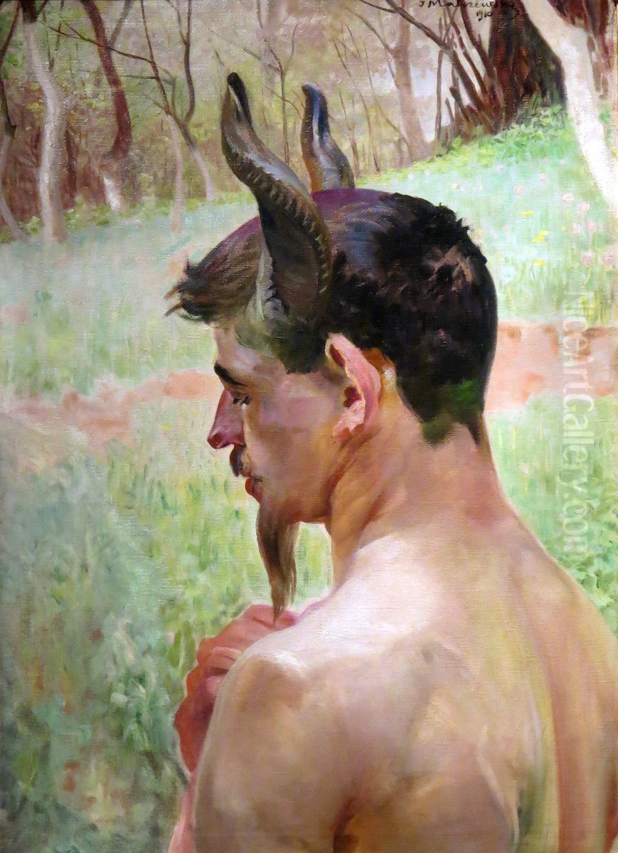 Thoughtful Faun Oil Painting by Jacek Malczewski