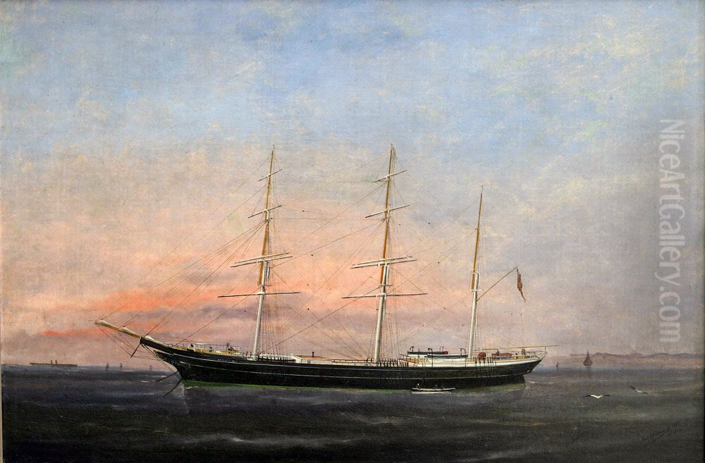 The Blackwall Frigate ALUMBAGH at anchor Oil Painting by Edouard Adam