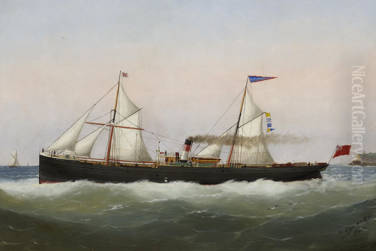 The auxiliary steamerRishanglyscalling for a pilot off a headland Oil Painting by Edouard Adam