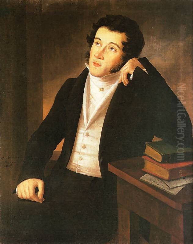 Portrait of Adam Mickiewicz Oil Painting by Jozef Oleszkiewicz