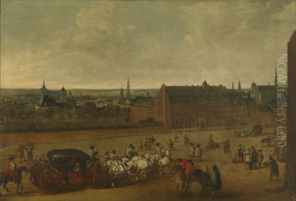 The Count of Bournonville in his carriage in front of his residence in Brussels Oil Painting by Peter Snayers