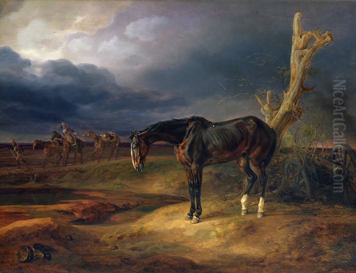 Ownerless Horse on the Battlefield at Moshaisk in 1812 Oil Painting by Albrecht Adam