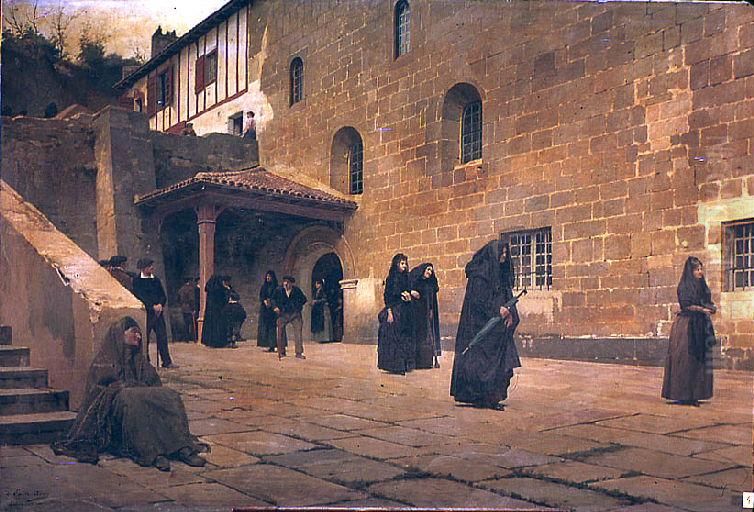 Sortie Eglise Ciboure Oil Painting by Louis Adan