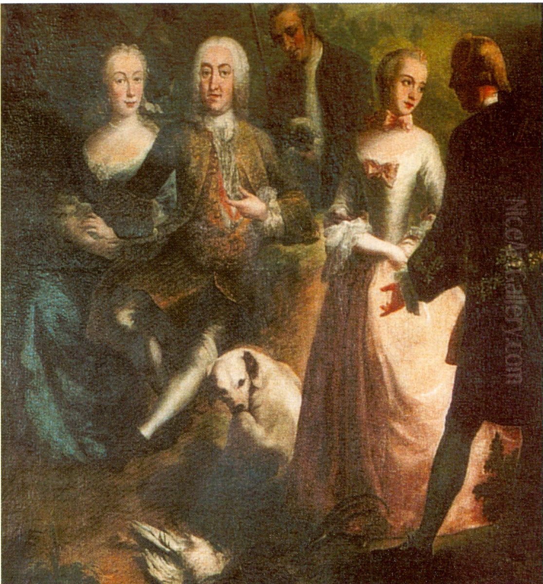 Engagement of Maria Josepha Grafin von Waldburg-Friedberg-Scheer (1731 - 1782) and her cousin, Prince Joseph Wenzel von Furstenberg (1728 - 1783) in 1748. Oil Painting by Joseph Esperlin