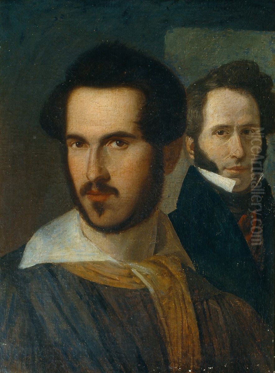 Ritratto di Ciro Menotti e Abramo Rimini Oil Painting by Adeodato Malatesta or Malatesti