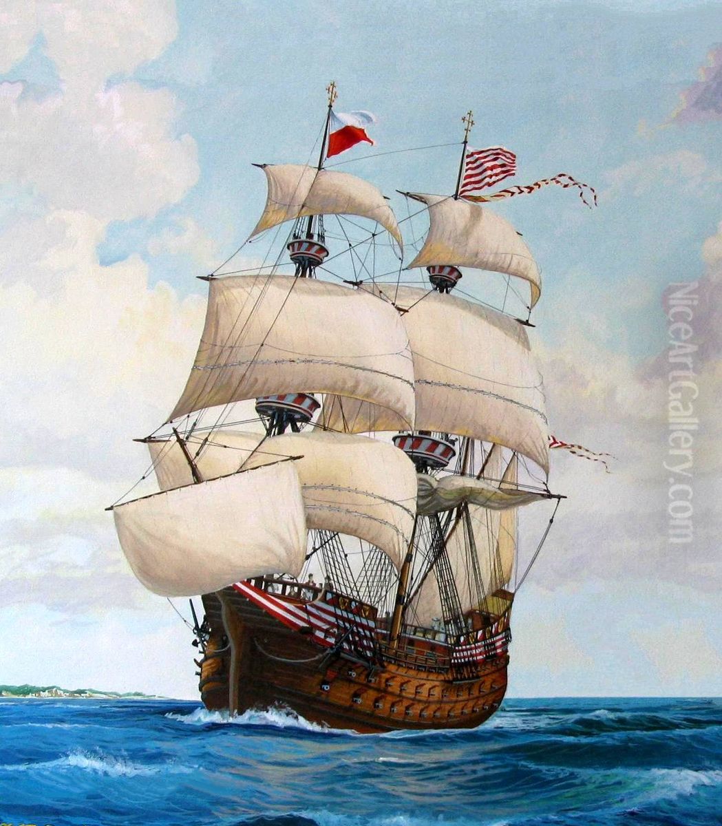 Hanseatic league flagshipAdler von Lubeck(1567-88) Oil Painting by Olaf Rahardt