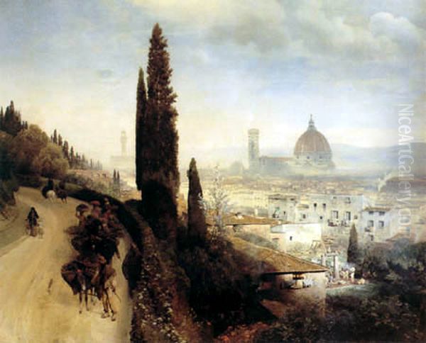 View of Florence with look at the cathedral Oil Painting by Oswald Achenbach