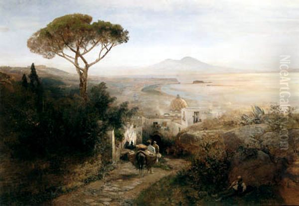 Coastal landscape, Naples Oil Painting by Oswald Achenbach
