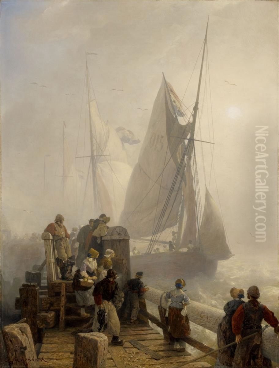 Binnenlopende schepen, Hollandse kust Oil Painting by Andreas Achenbach