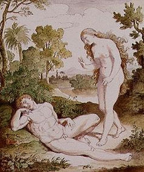 Adam and Eva Oil Painting by Friedrich Muller
