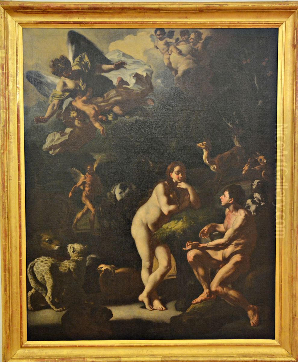 Adam   and  Eve in Eden Oil Painting by Francesco Solimena