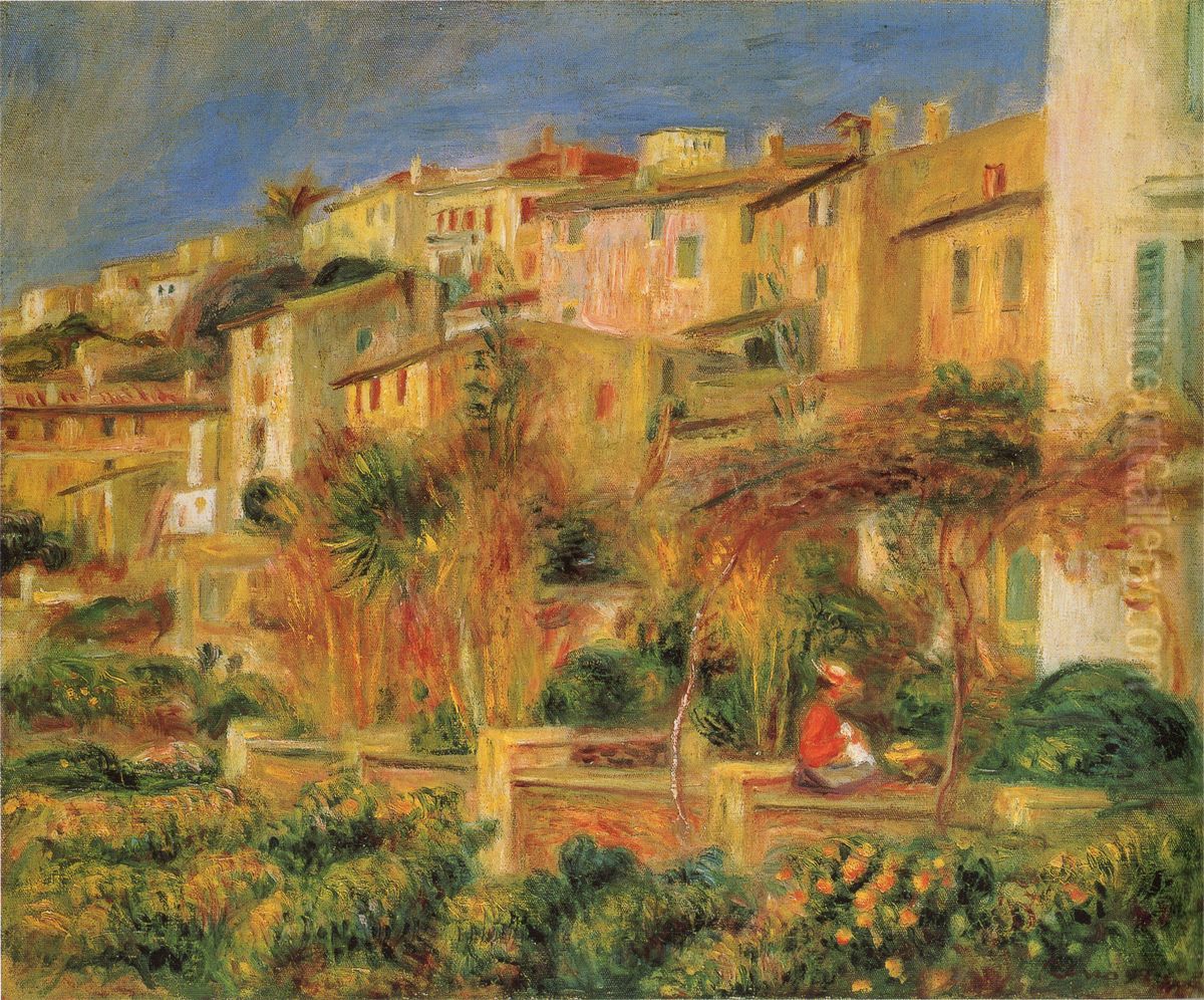 Terrace at Cagnes ri ben yu:kanyunoterasu Oil Painting by Pierre Auguste Renoir