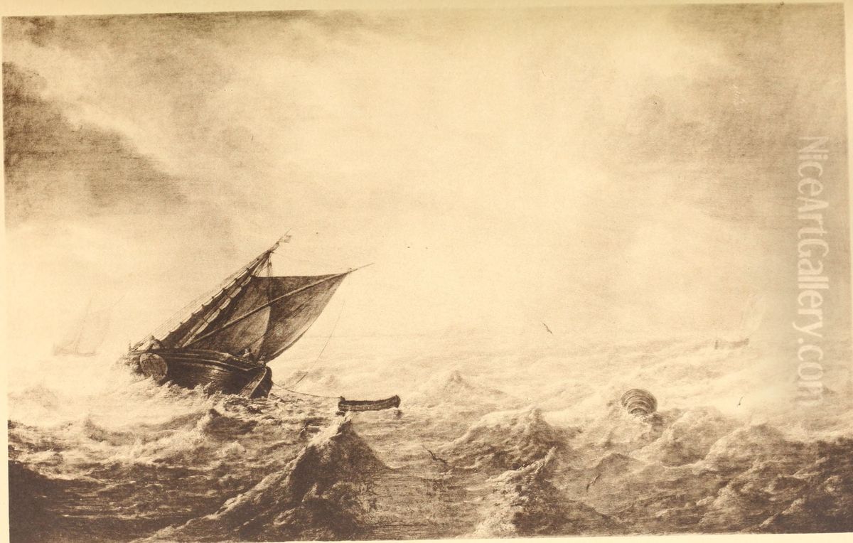 Marine with shipping Oil Painting by Simon De Vlieger