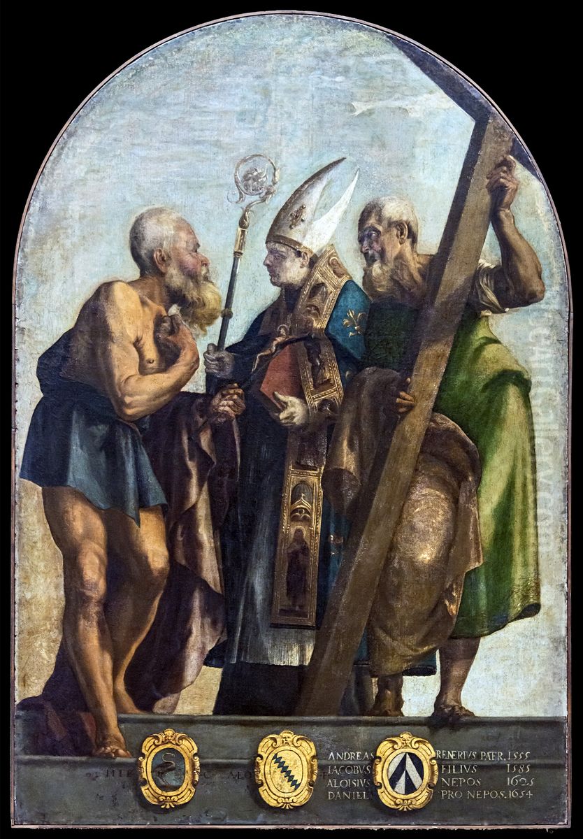 Saints Jerome, Louis of Toulouse and Andrew Oil Painting by Jacopo Tintoretto