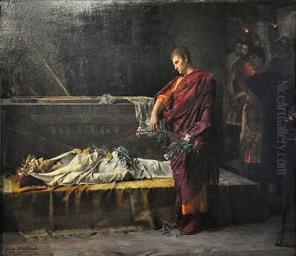 Augustus at the Tomb of Alexander Oil Painting by Gustave-Claude-Etienne Courtois