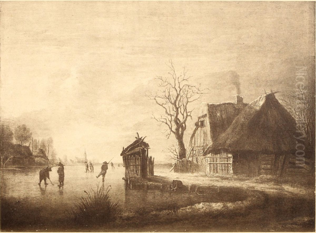 Winter Landscape Oil Painting by Rafael Govertsz Camphuysen