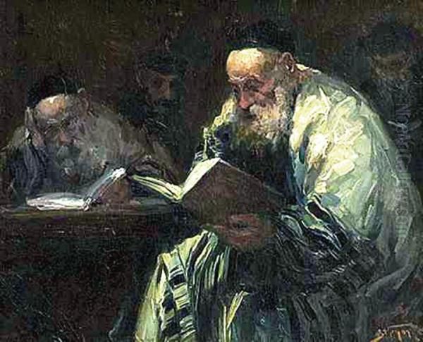 Talmud readers. Oil Painting by Adolf Behrman