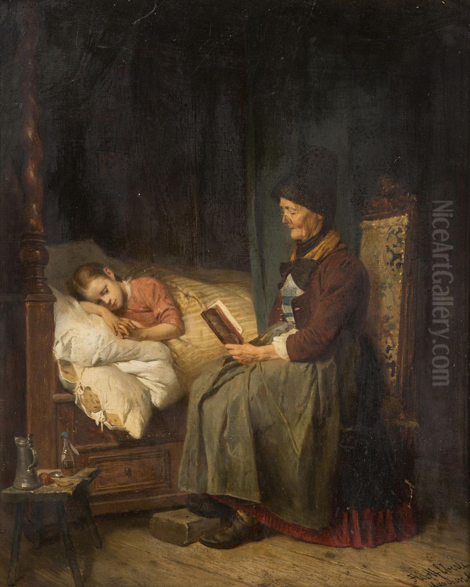 A Bedtime Story Oil Painting by Adolf Eberle