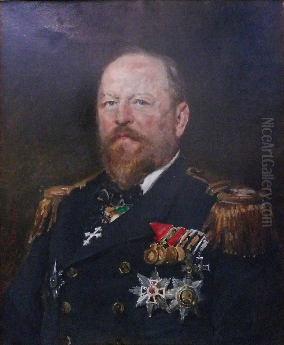 Admiral Hermann Freiherr von Spaun (1833-1919), Commander of the Austro-Hungarian Navy 1898-1904. Oil Painting by Viktor Stauffer