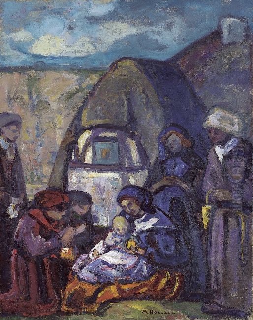 Adoration (Nativity) Oil Painting by Adolf Holzel