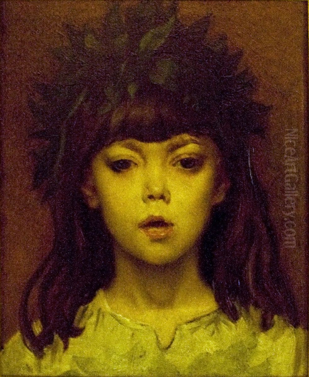 Gyermek baberkoszoruval Oil Painting by Constantin Meunier