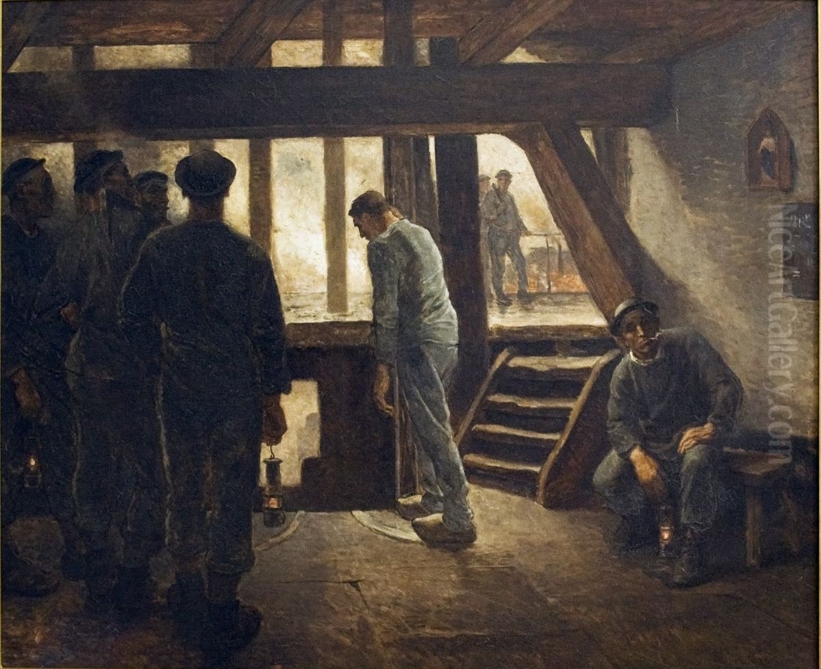 Mijnwerker aan de uitgang van de schacht Oil Painting by Constantin Meunier