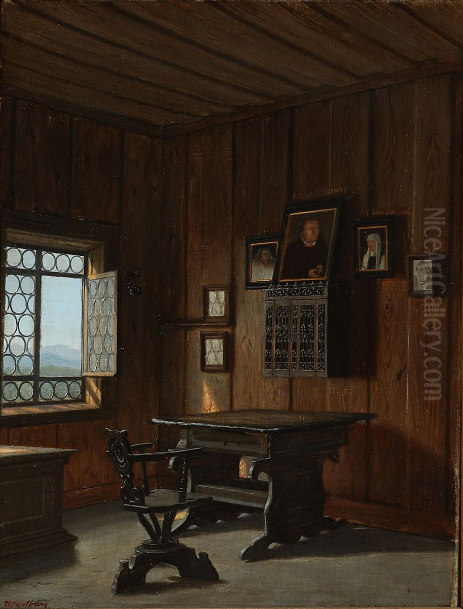 Interior from Martin Luther's study in Wartburg Castle Oil Painting by Adolf Heinrich-Hansen
