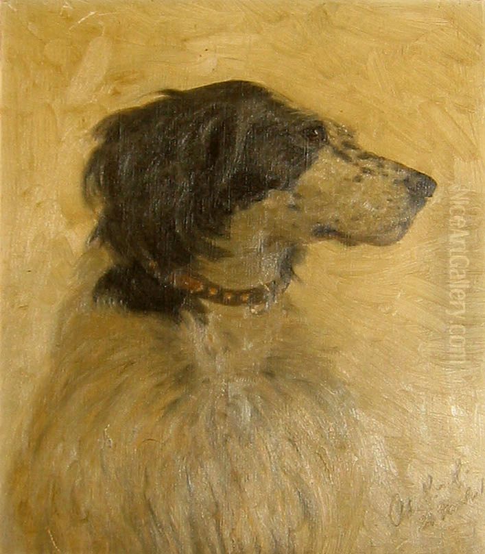 Portrait of a dog. Oil Painting by Adolf Heinrich-Hansen