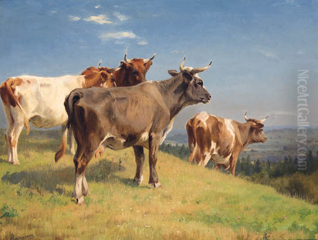 Cows on a Hillside. Oil Painting by Adolf Mackeprang