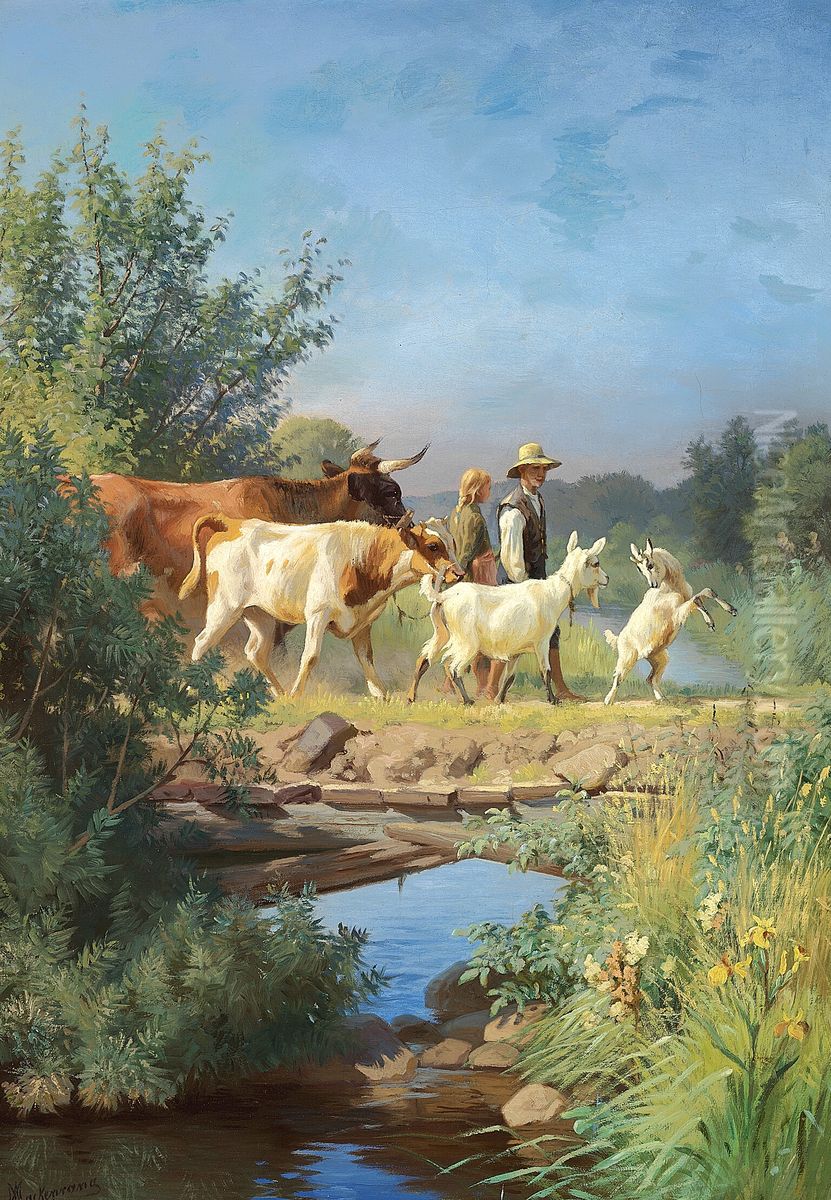 Over the bridge. Oil Painting by Adolf Mackeprang