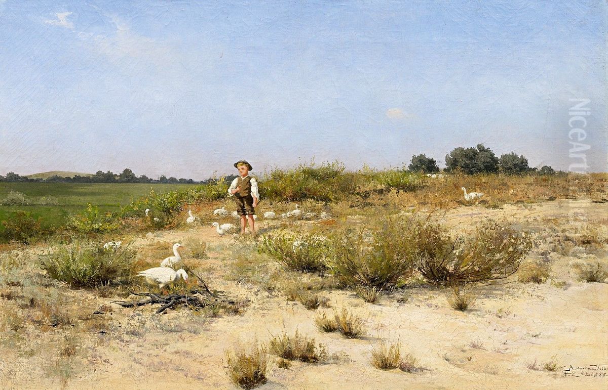 Der Gansehirt Oil Painting by Adolf von den Velden