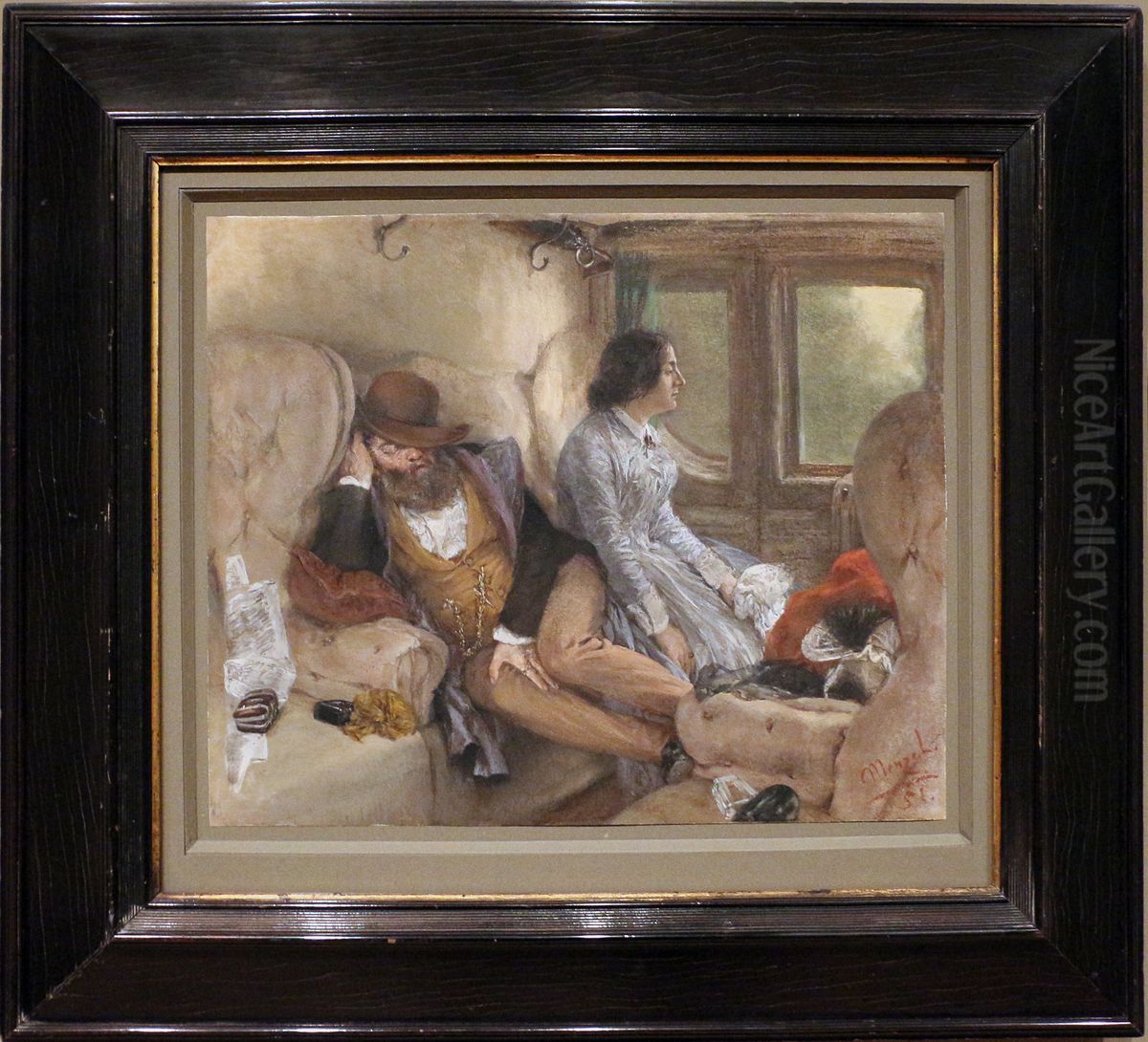 in una carrozza del treno (dopo un viaggio notturno) Oil Painting by Adolph von Menzel