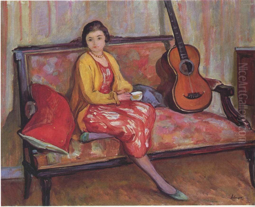 Nono et une guitare Oil Painting by Henri Lebasque