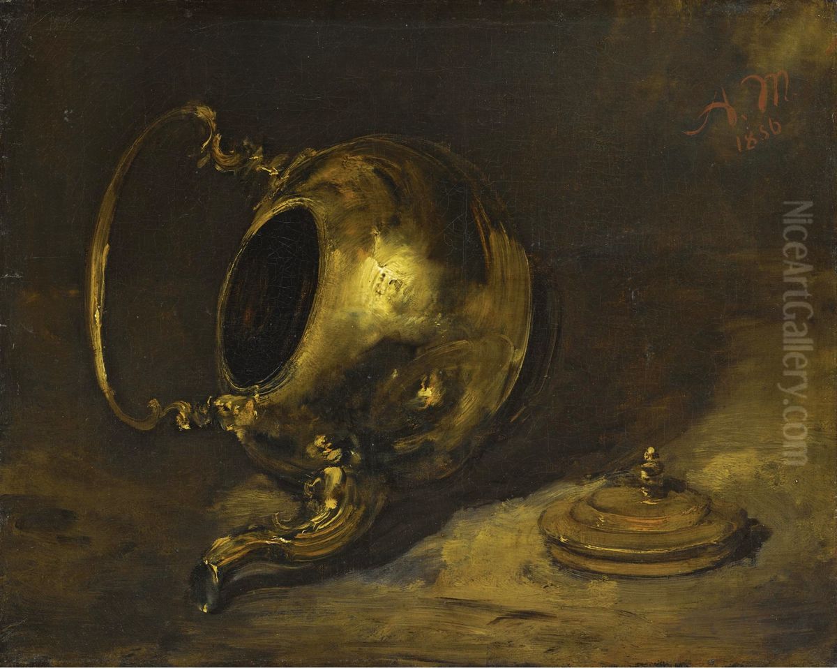 Upturned teapot Oil Painting by Adolph von Menzel