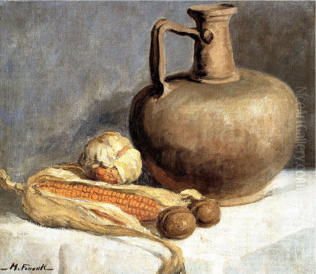 Still Life and a Cob. Oil Painting by Moustafa Farroukh