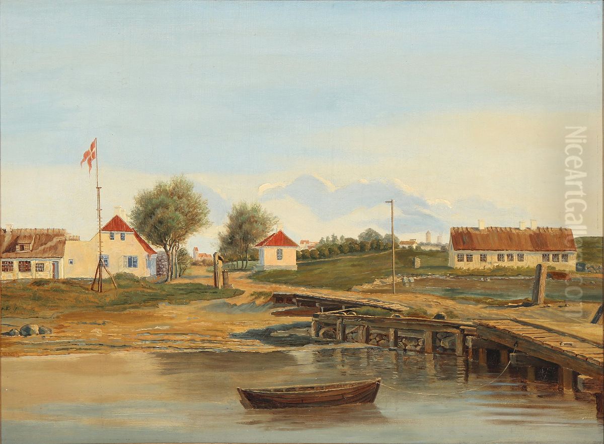Harbour scene from Masned near Vordingborg, Denmark Oil Painting by Adolf Carl