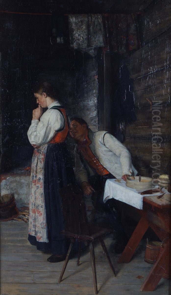 Offended Oil Painting by Adolph Claudius Tidemand