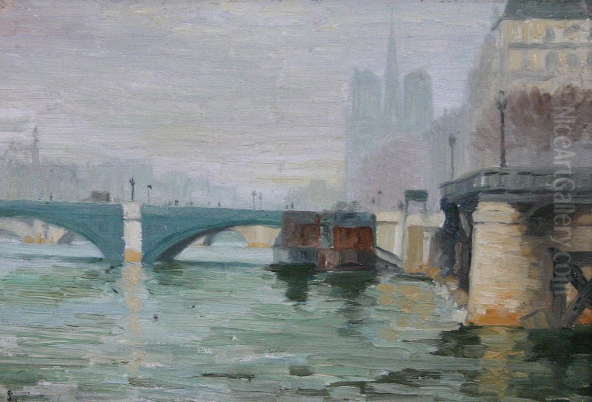 View Along the Seine Oil Painting by Albert Jean Adolphe