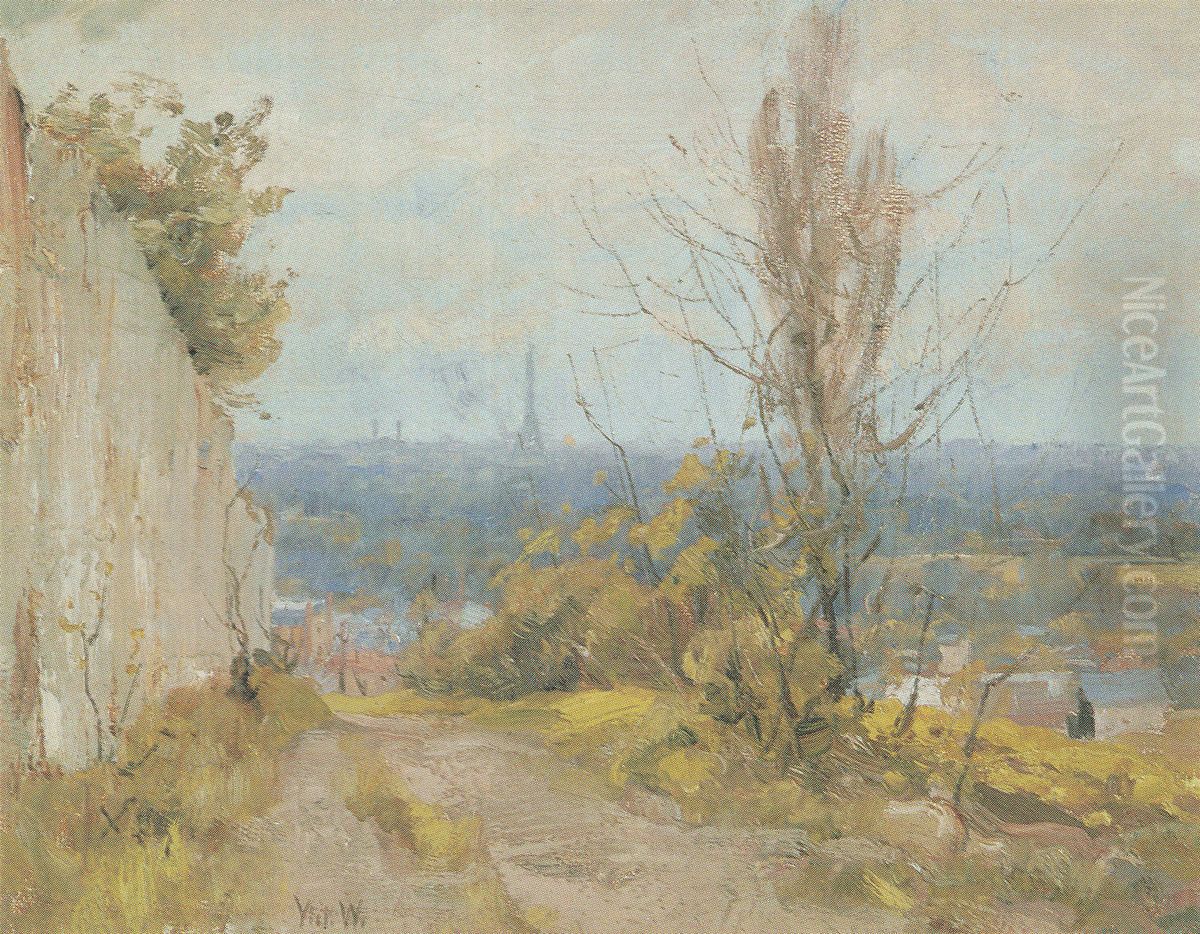 Paris fran Mont-Valerien Oil Painting by Victor Westerholm