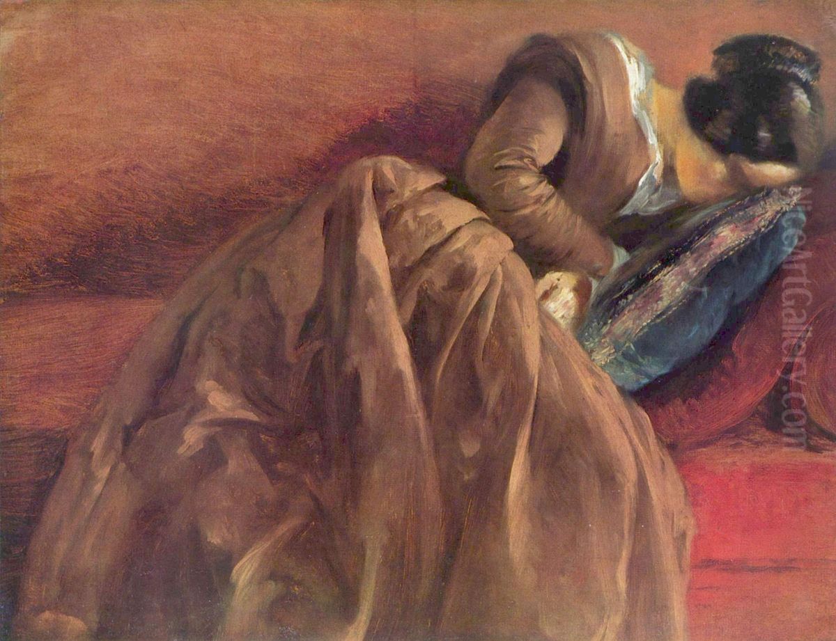 Menzel's sister Emilie, sleeping Oil Painting by Adolph von Menzel