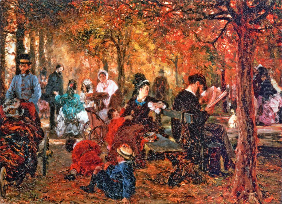 Im Jardin du Luxembourg Oil Painting by Adolph von Menzel