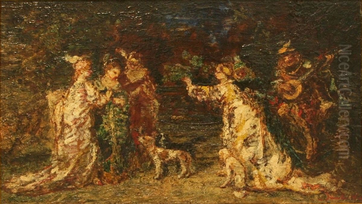 Gallant Meeting in the Park Oil Painting by Adolphe Joseph Thomas Monticelli