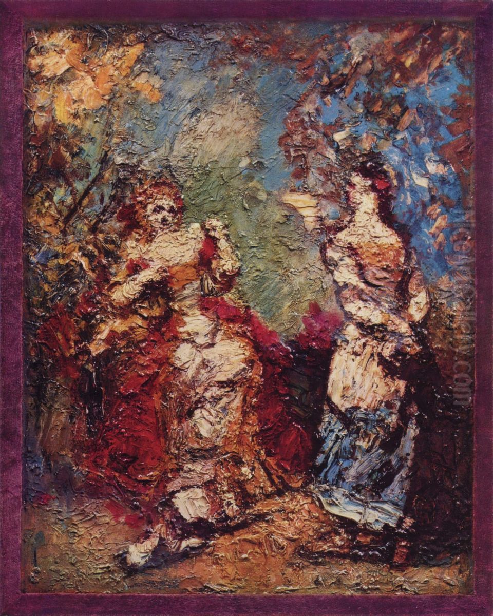 Les Precieuses Ridicules Oil Painting by Adolphe Joseph Thomas Monticelli