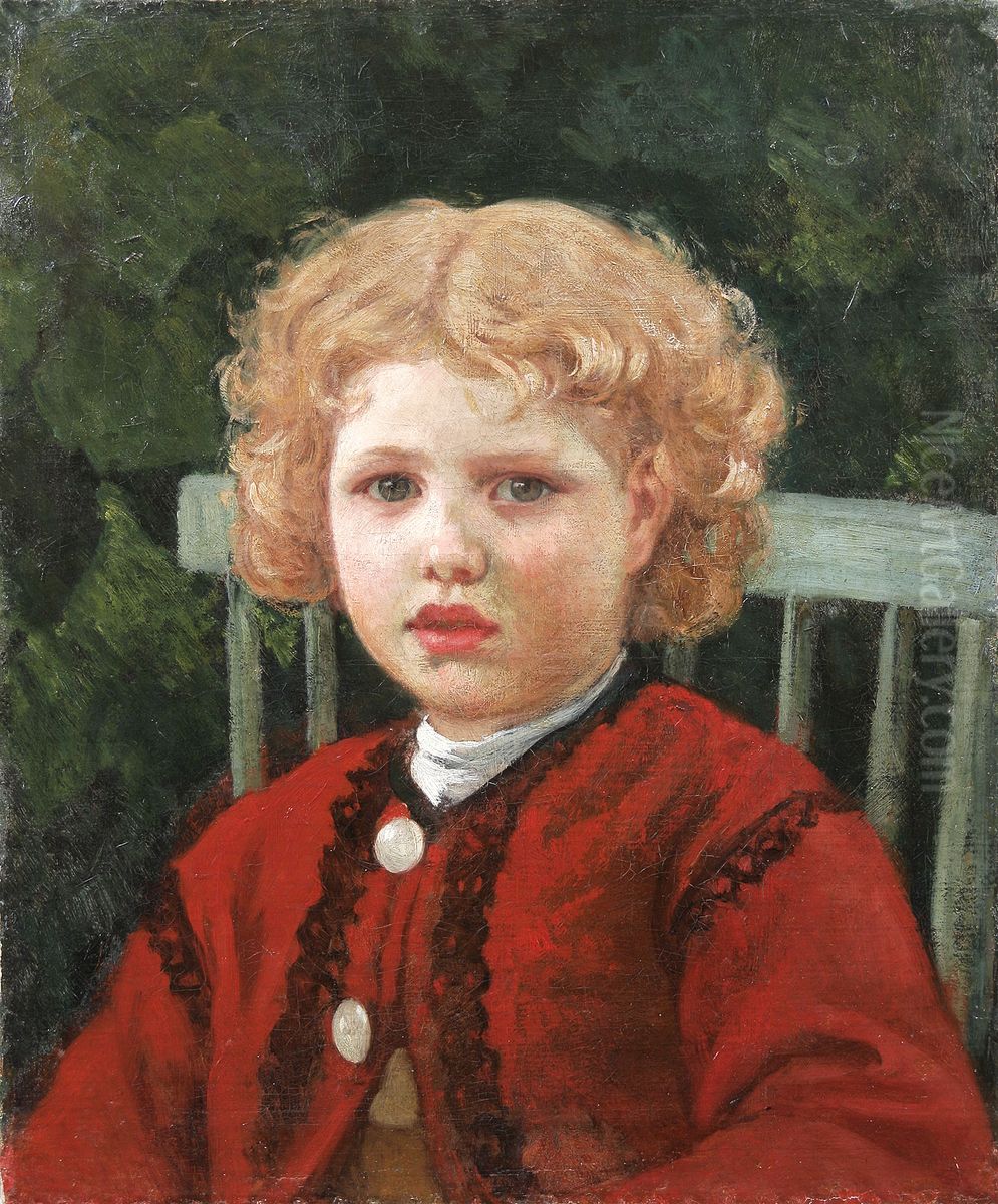 Curly-Haired Girl Oil Painting by Adolf von Becker
