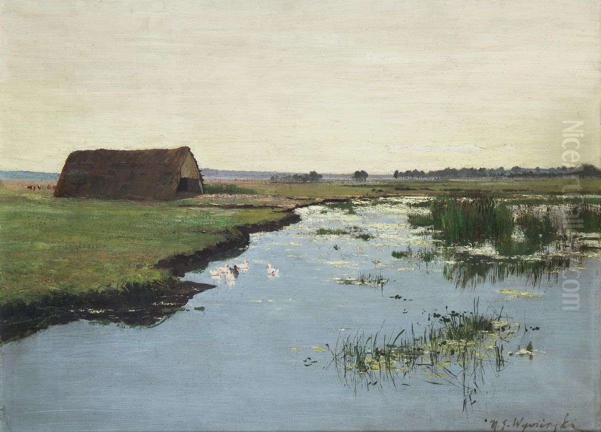 Na podmoklej lace Oil Painting by Michal Gorstkin-Wywiorski