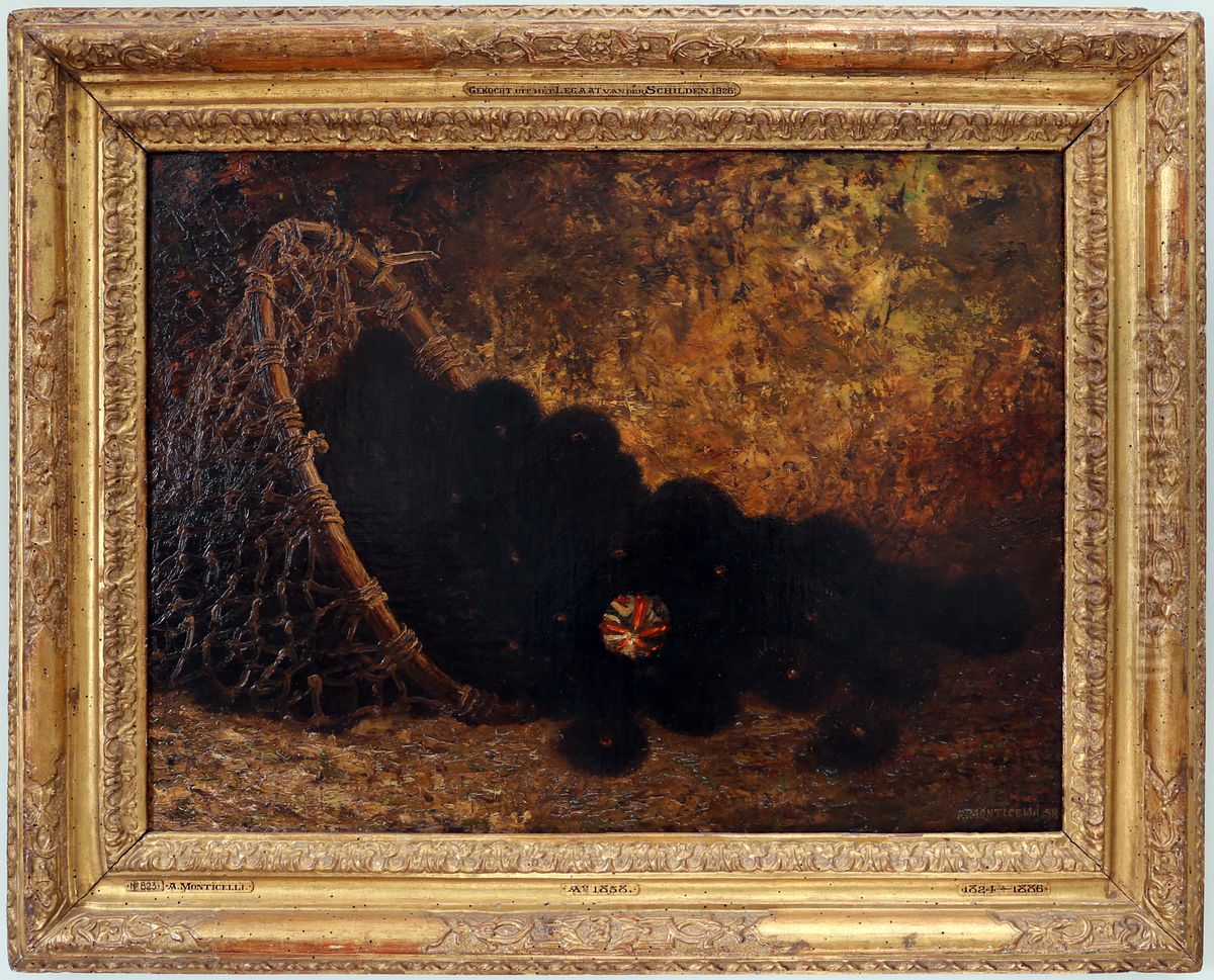 Still life with sea urchins Oil Painting by Adolphe Joseph Thomas Monticelli