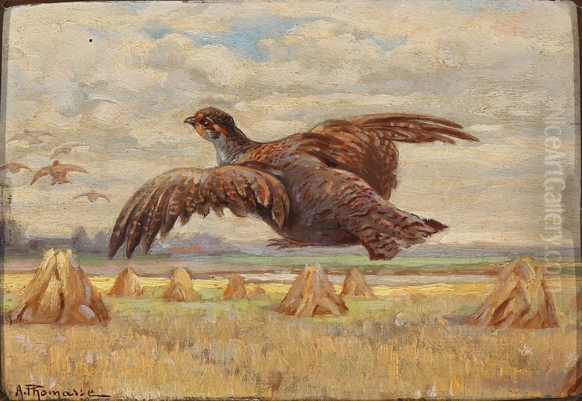 Flying partridges Oil Painting by Adolphe Thomasse