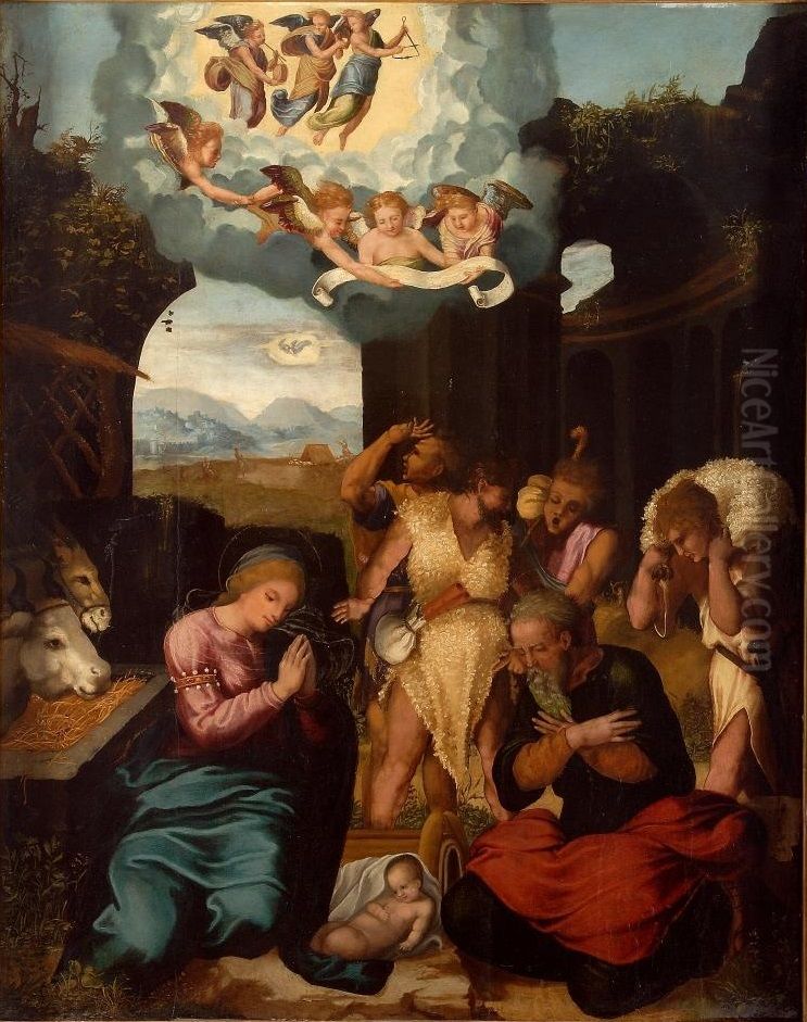 Adoracion de los pastores Oil Painting by Pedro Machuca